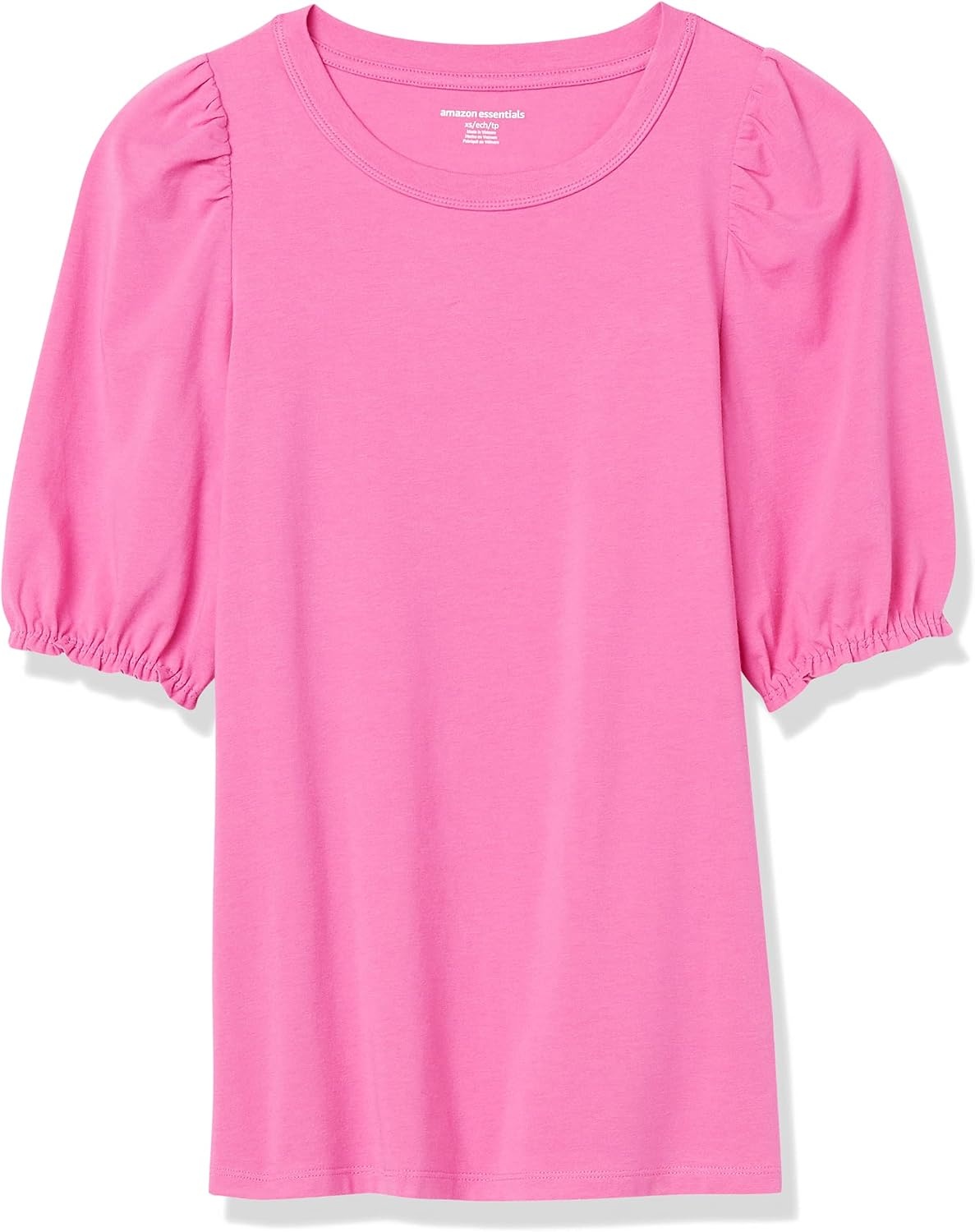 image:imageAmazon Essentials Womens RegularFit Twist Puff Sleeve Crewneck TShirtBright Pink
