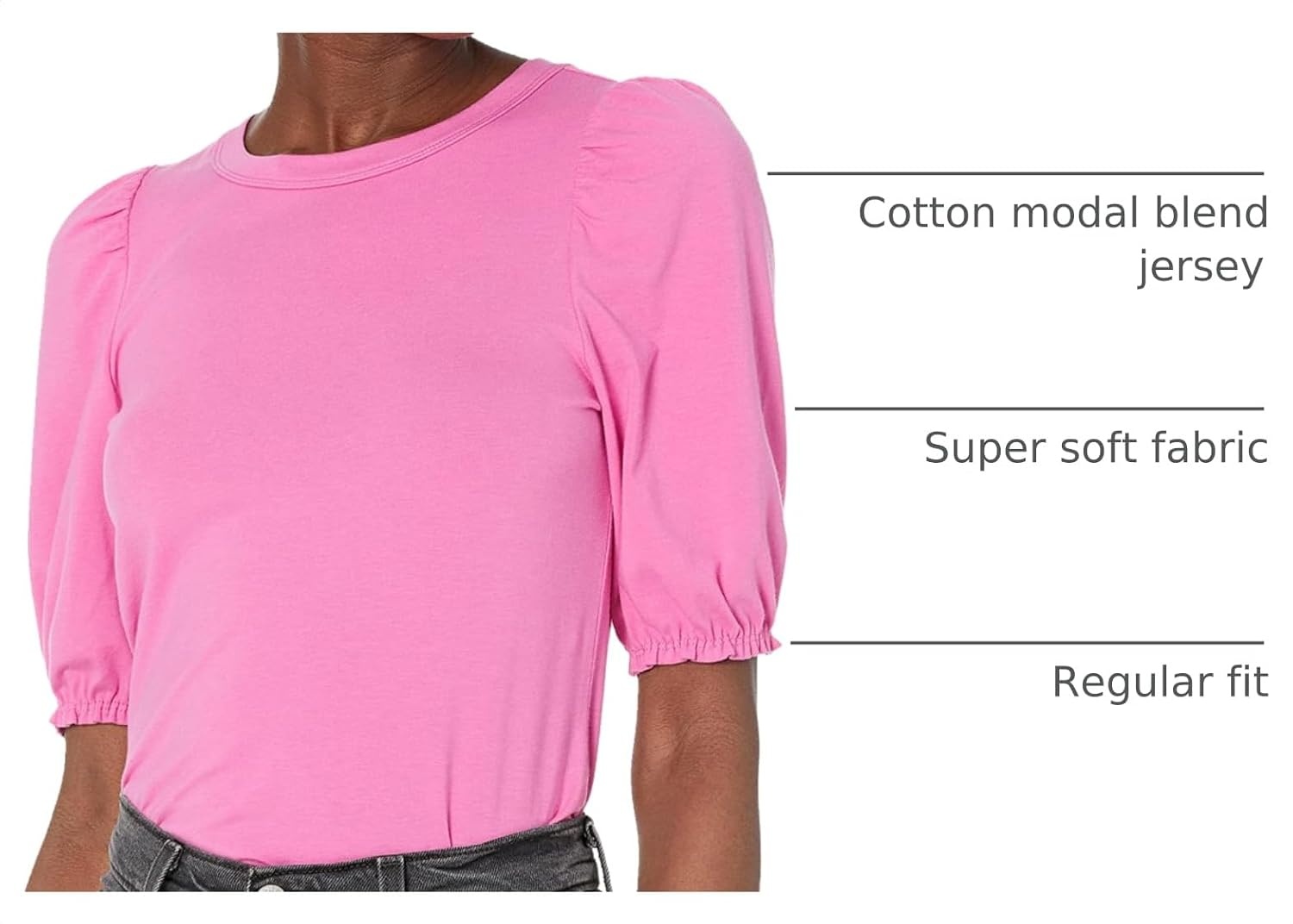 image:imageAmazon Essentials Womens RegularFit Twist Puff Sleeve Crewneck TShirtBright Pink