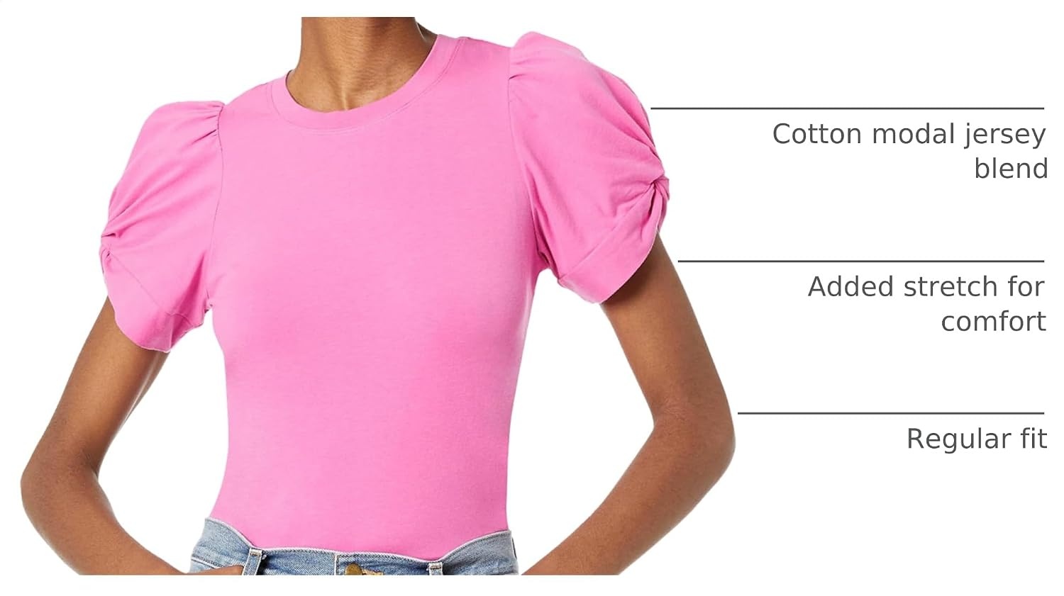 image:imageAmazon Essentials Womens RegularFit Twist Puff Sleeve Crewneck TShirtBright Pink