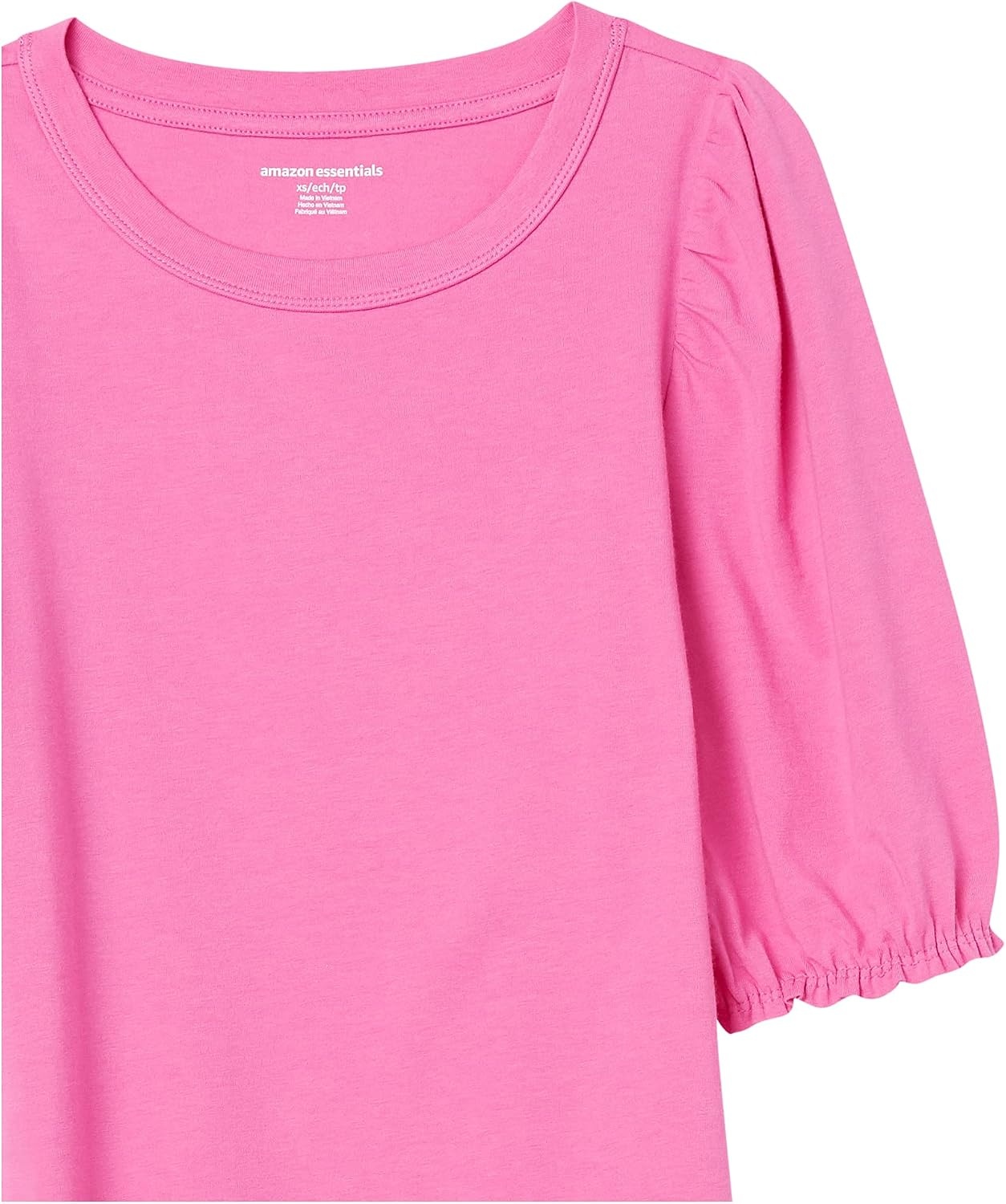 image:imageAmazon Essentials Womens RegularFit Twist Puff Sleeve Crewneck TShirtBright Pink