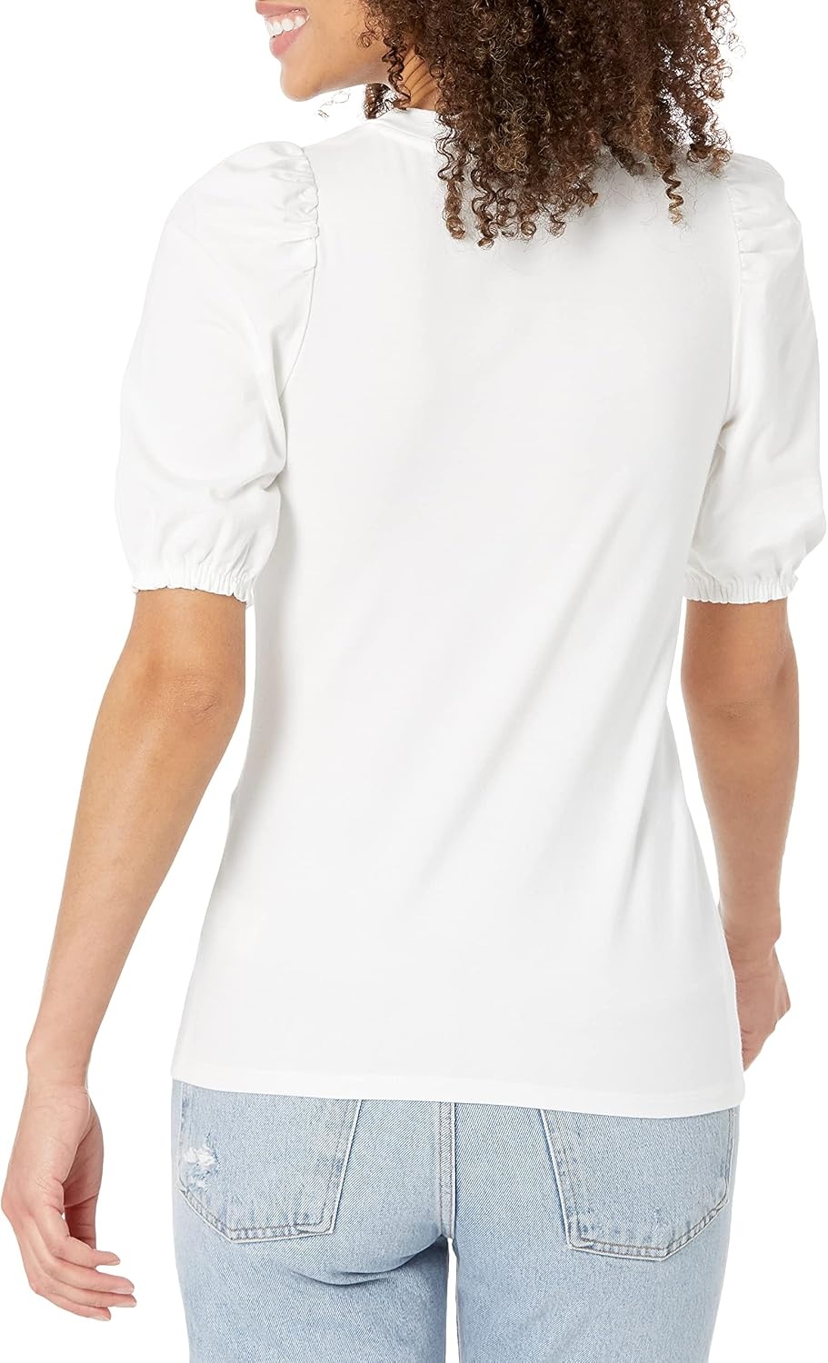 image:imageAmazon Essentials Womens RegularFit Twist Puff Sleeve Crewneck TShirtBright White