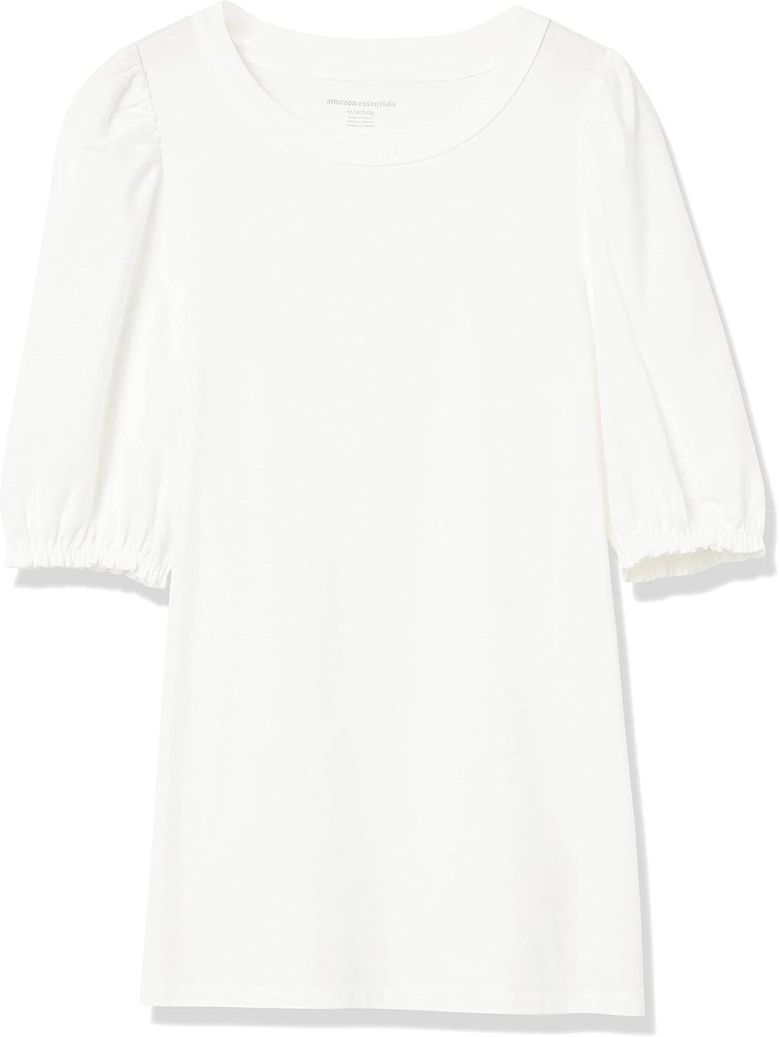 image:imageAmazon Essentials Womens RegularFit Twist Puff Sleeve Crewneck TShirtBright White