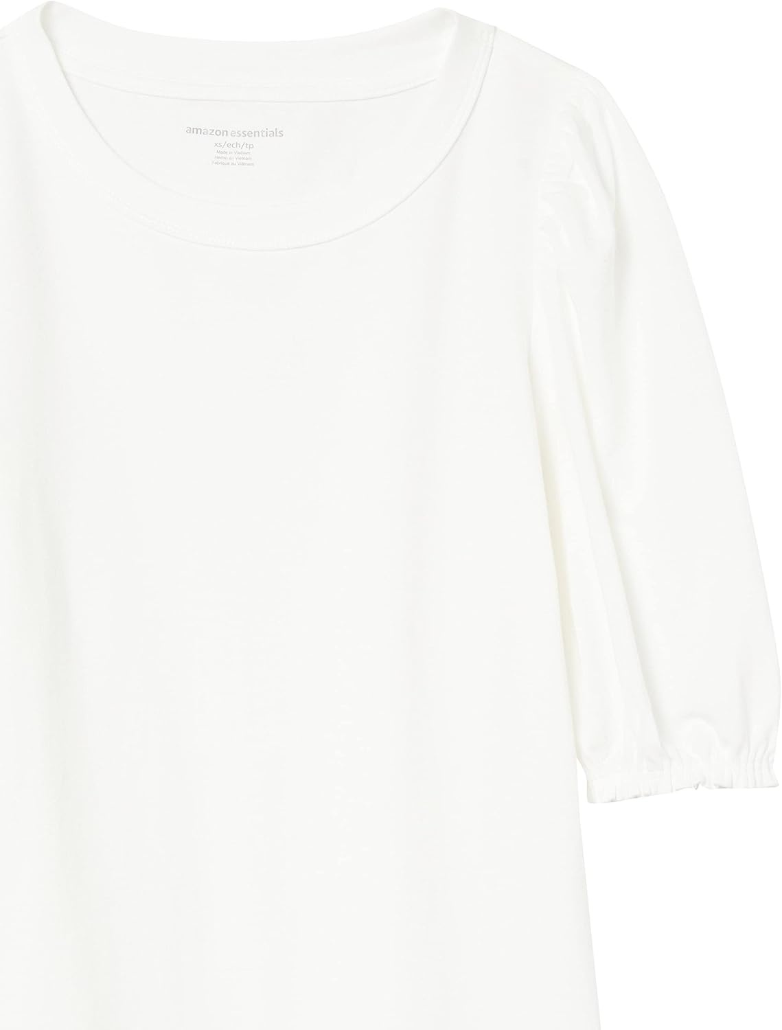 image:imageAmazon Essentials Womens RegularFit Twist Puff Sleeve Crewneck TShirtBright White