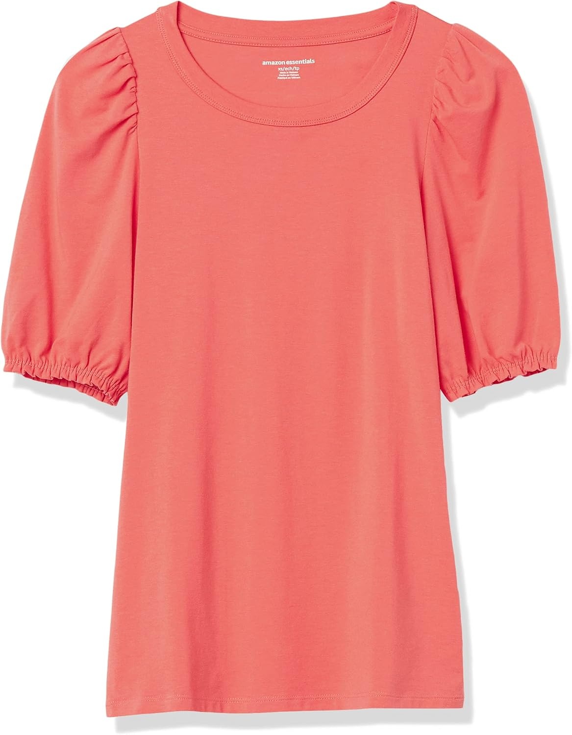 image:imageAmazon Essentials Womens RegularFit Twist Puff Sleeve Crewneck TShirtCoral Pink