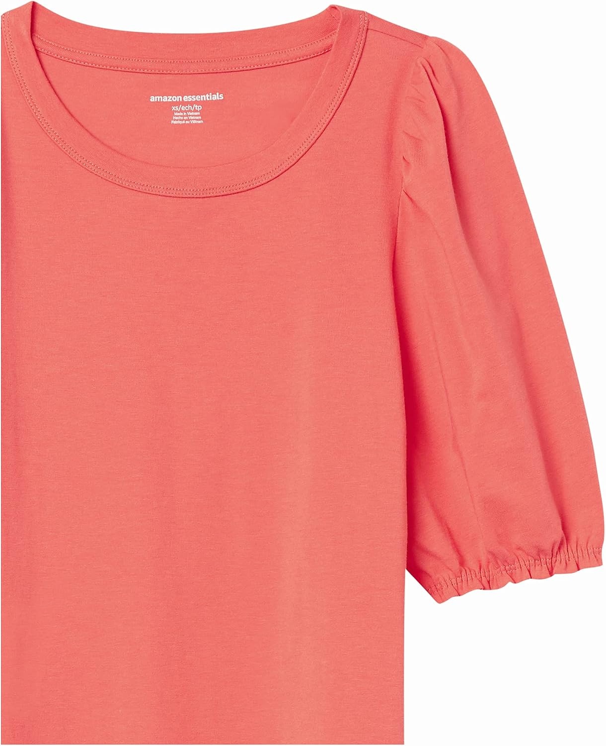 image:imageAmazon Essentials Womens RegularFit Twist Puff Sleeve Crewneck TShirtCoral Pink
