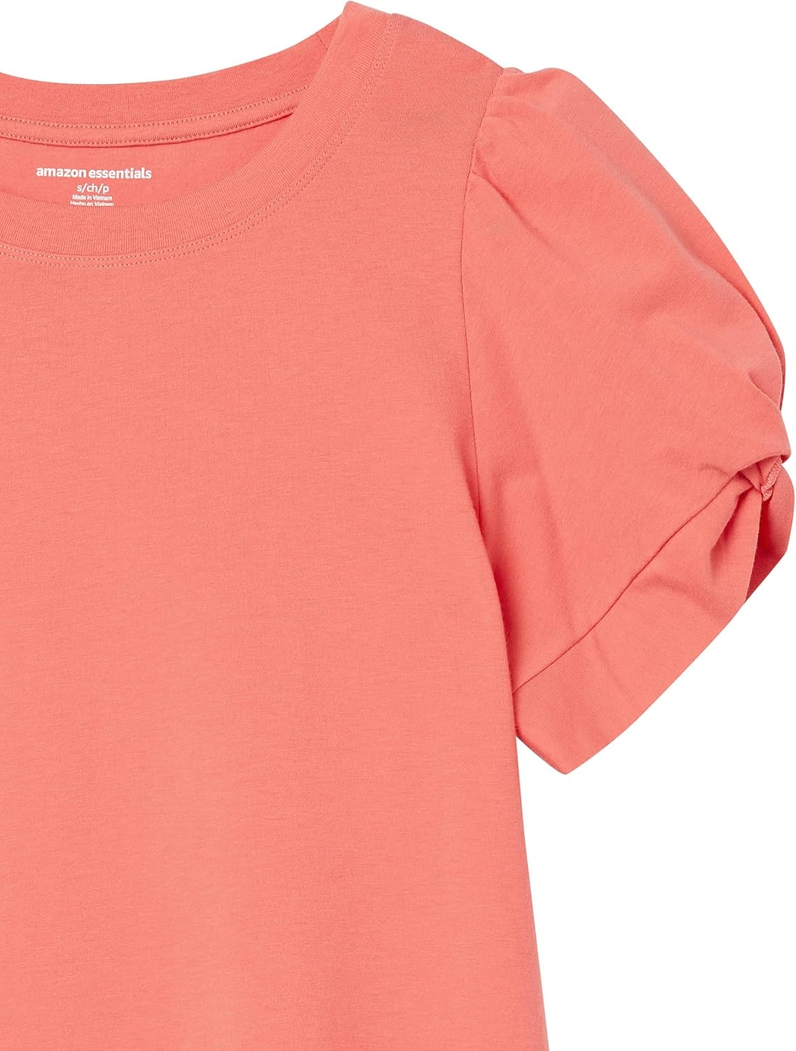 image:imageAmazon Essentials Womens RegularFit Twist Puff Sleeve Crewneck TShirtCoral Pink