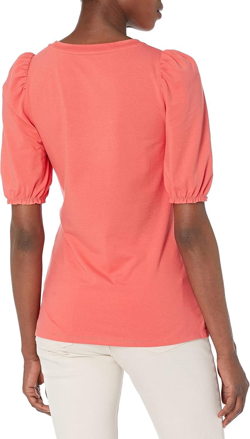image:imageAmazon Essentials Womens RegularFit Twist Puff Sleeve Crewneck TShirtCoral Pink