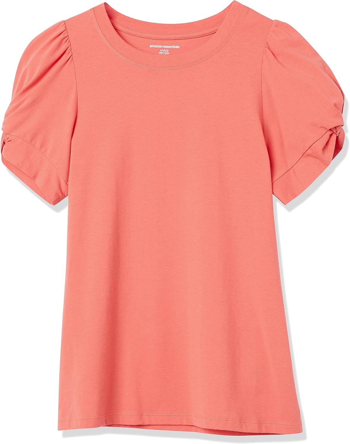 image:imageAmazon Essentials Womens RegularFit Twist Puff Sleeve Crewneck TShirtCoral Pink