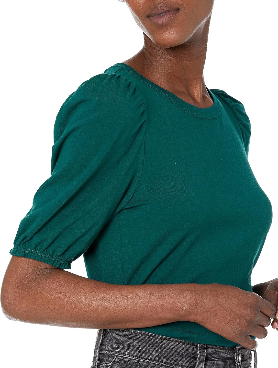 image:imageAmazon Essentials Womens RegularFit Twist Puff Sleeve Crewneck TShirtGreen Botanical