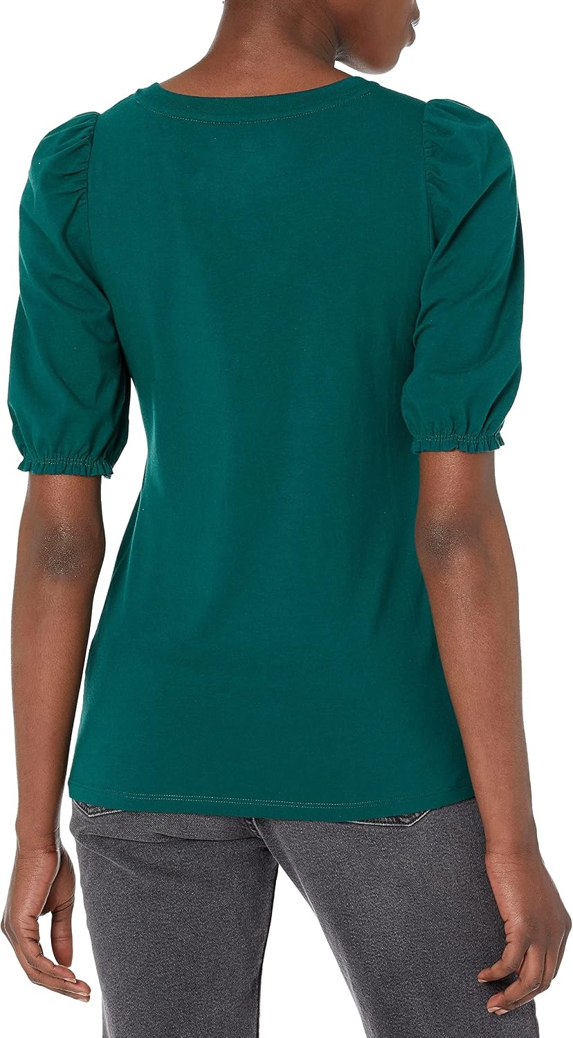 image:imageAmazon Essentials Womens RegularFit Twist Puff Sleeve Crewneck TShirtGreen Botanical