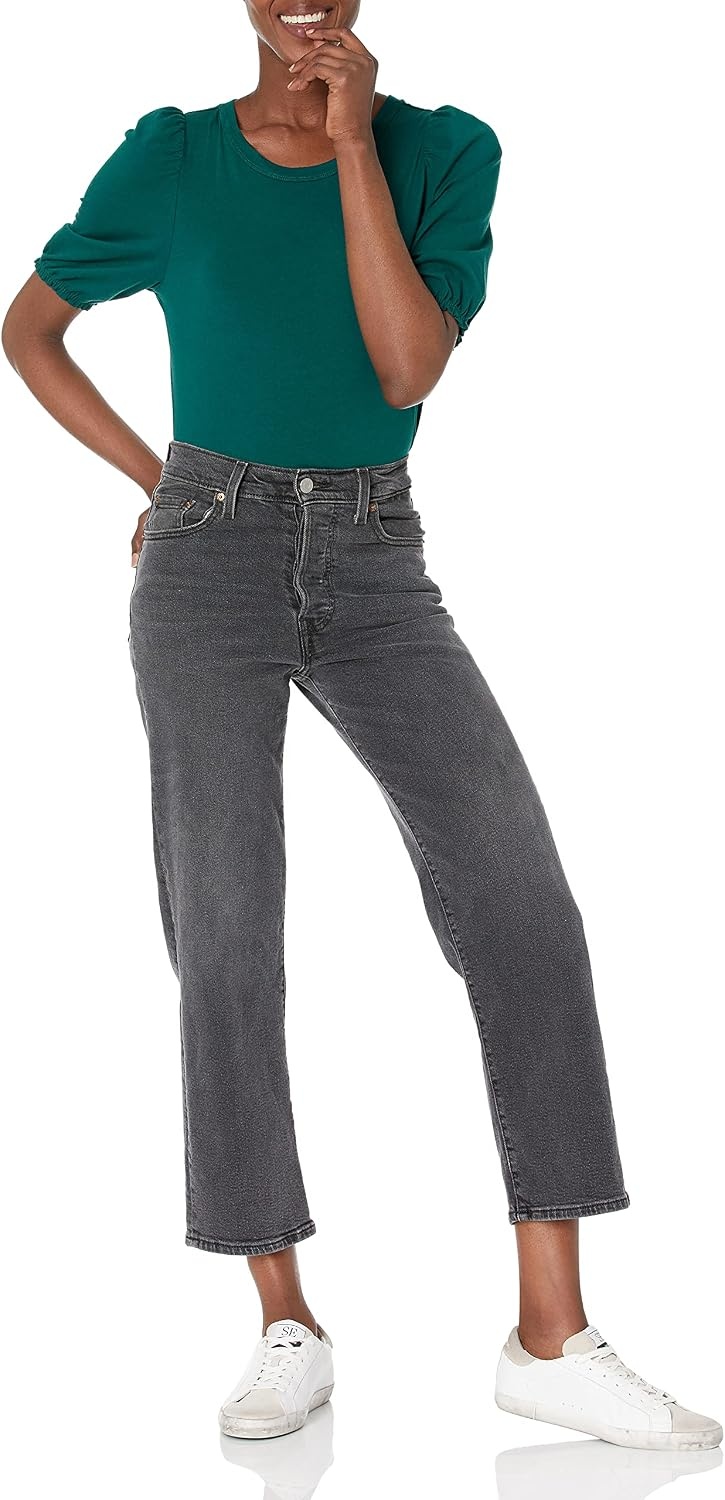 image:imageAmazon Essentials Womens RegularFit Twist Puff Sleeve Crewneck TShirtGreen Botanical
