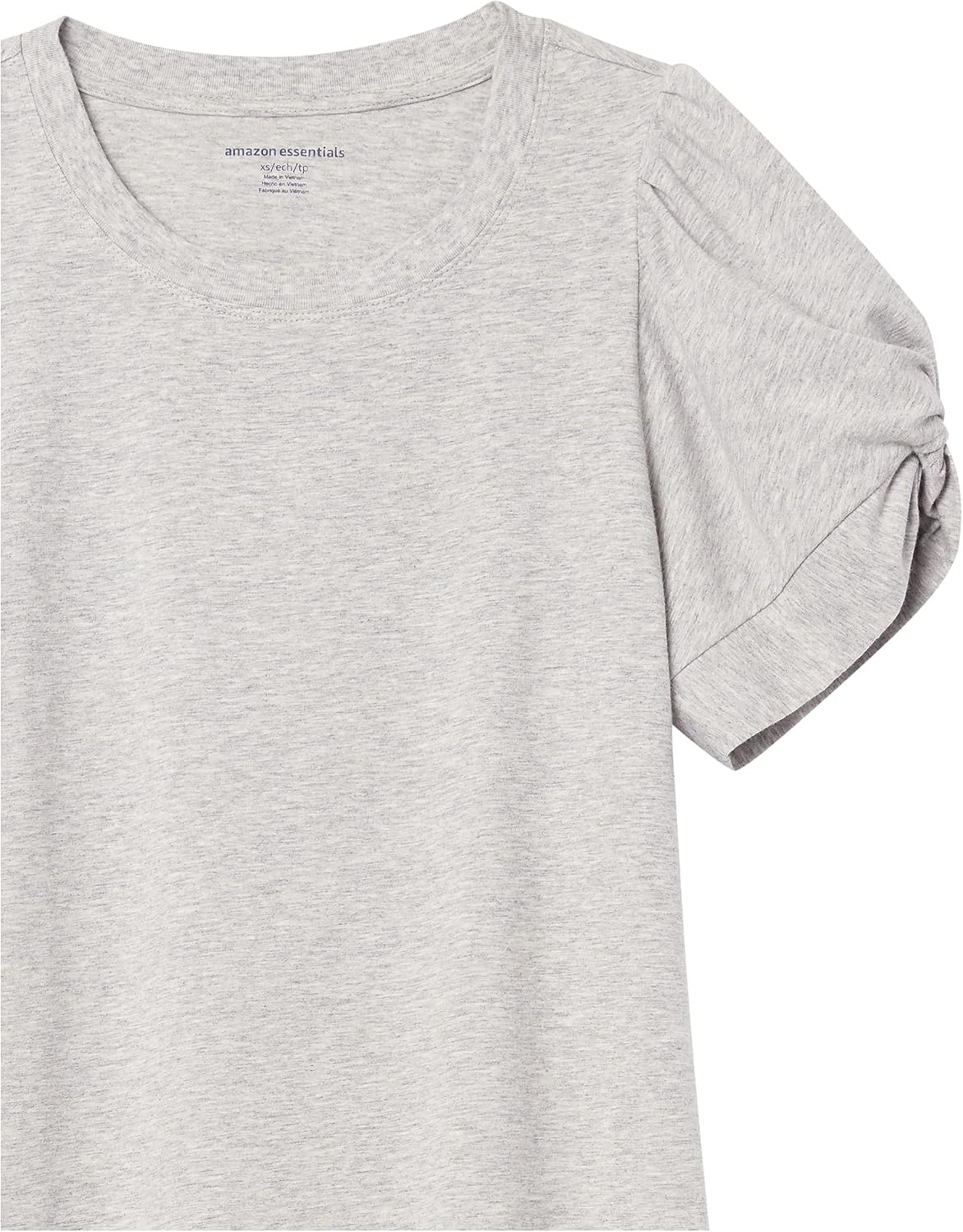 image:imageAmazon Essentials Womens RegularFit Twist Puff Sleeve Crewneck TShirtLight Heather Grey
