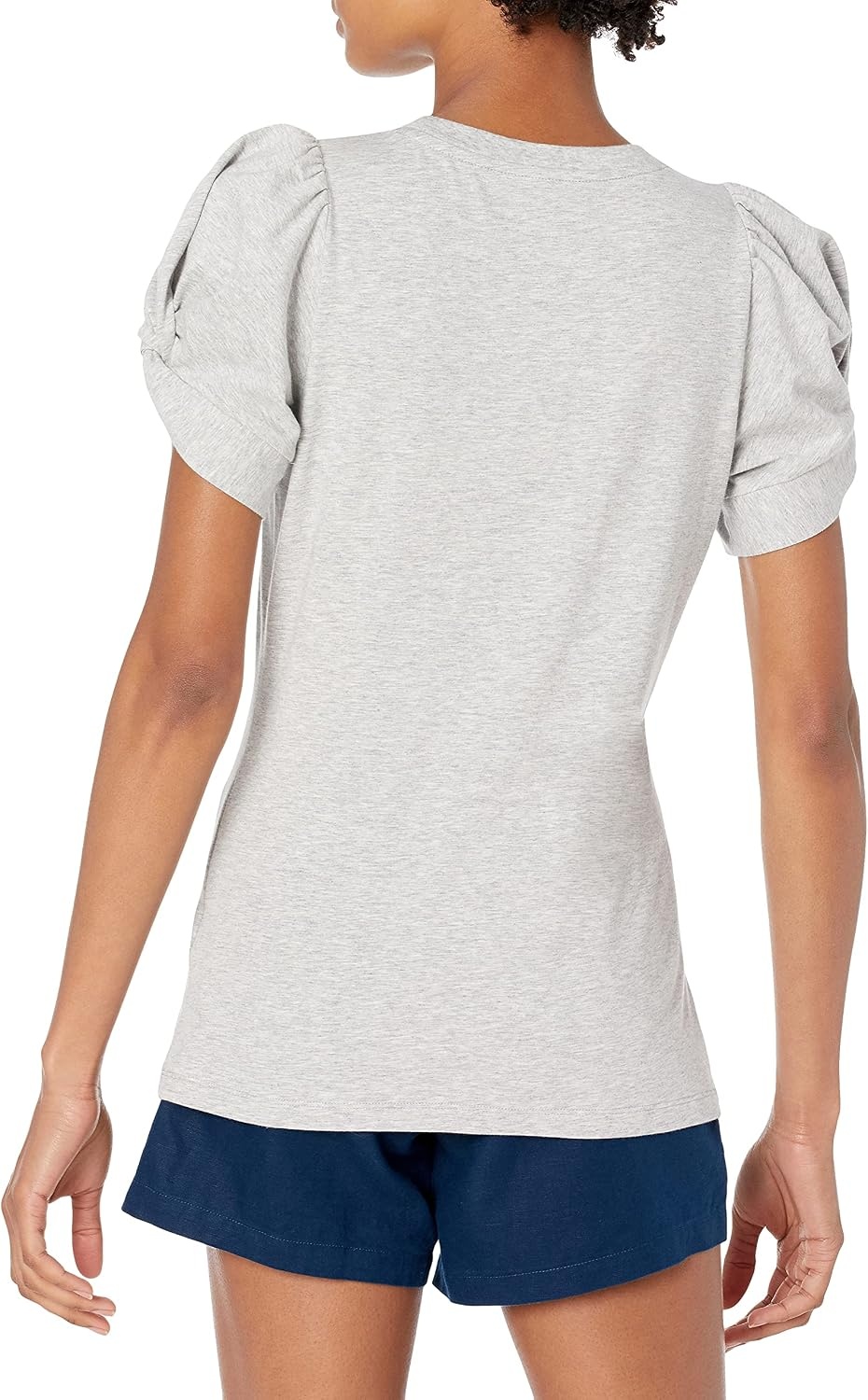 image:imageAmazon Essentials Womens RegularFit Twist Puff Sleeve Crewneck TShirtLight Heather Grey
