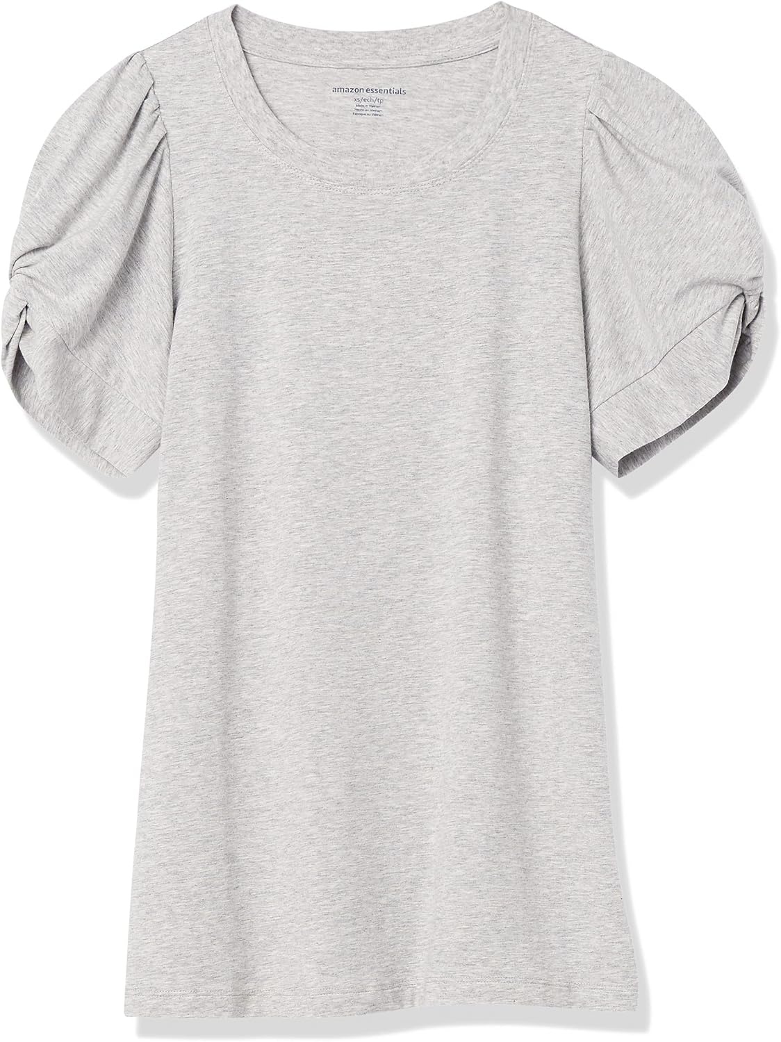 image:imageAmazon Essentials Womens RegularFit Twist Puff Sleeve Crewneck TShirtLight Heather Grey