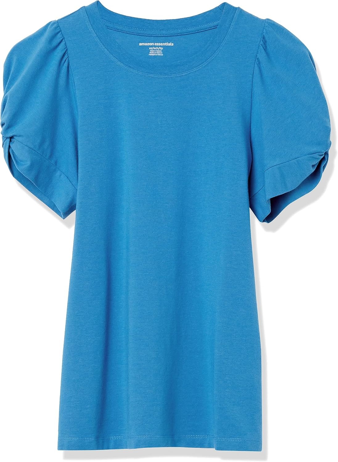 image:imageAmazon Essentials Womens RegularFit Twist Puff Sleeve Crewneck TShirtMid Blue