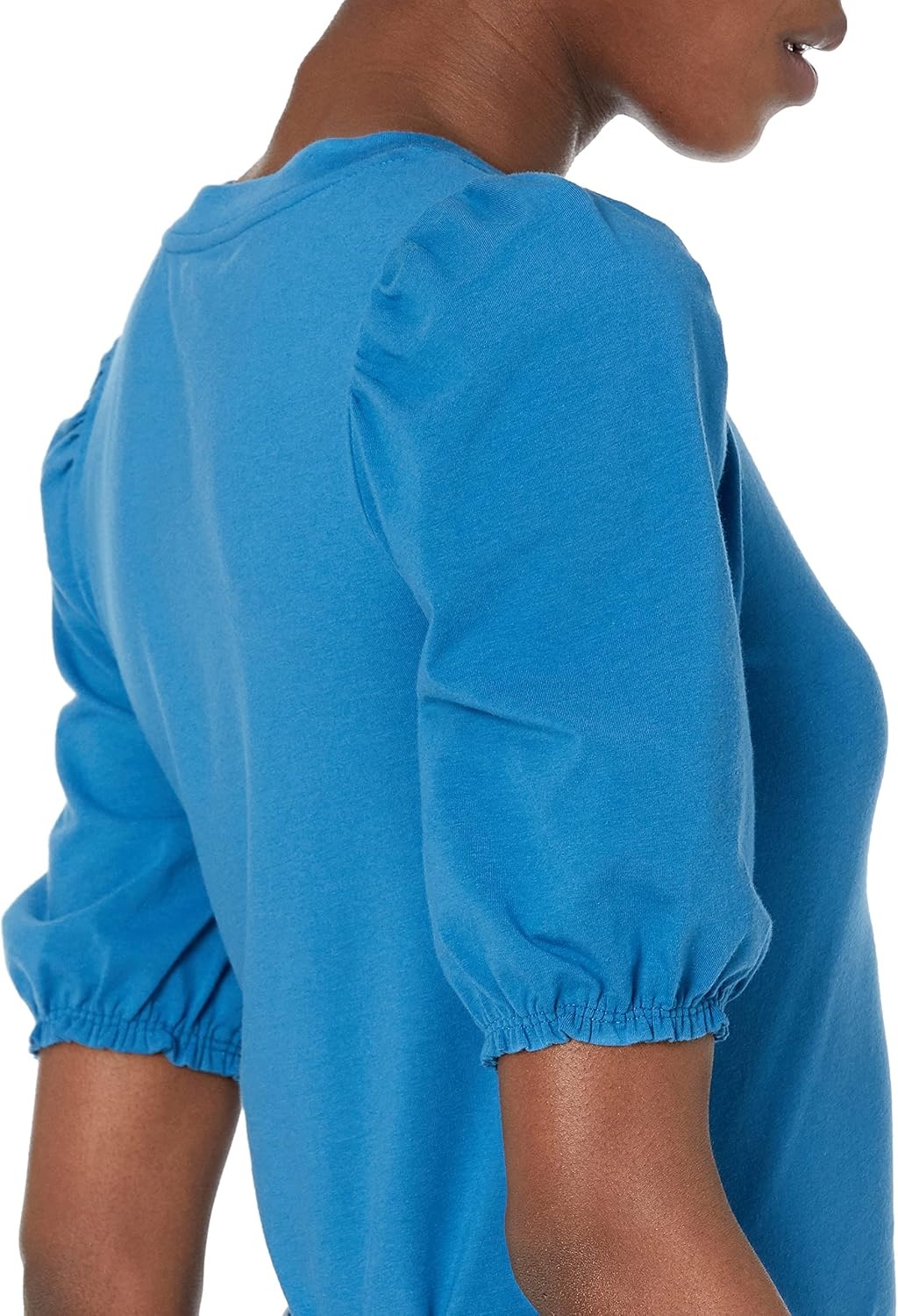 image:imageAmazon Essentials Womens RegularFit Twist Puff Sleeve Crewneck TShirtMid Blue