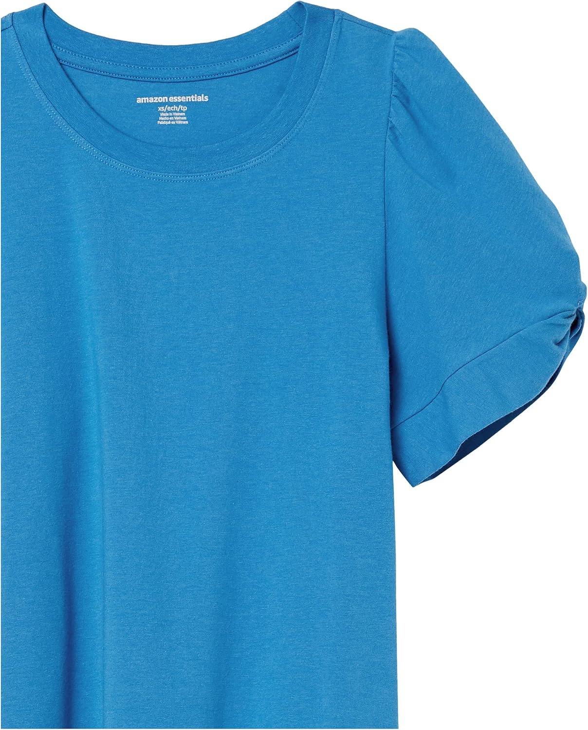image:imageAmazon Essentials Womens RegularFit Twist Puff Sleeve Crewneck TShirtMid Blue