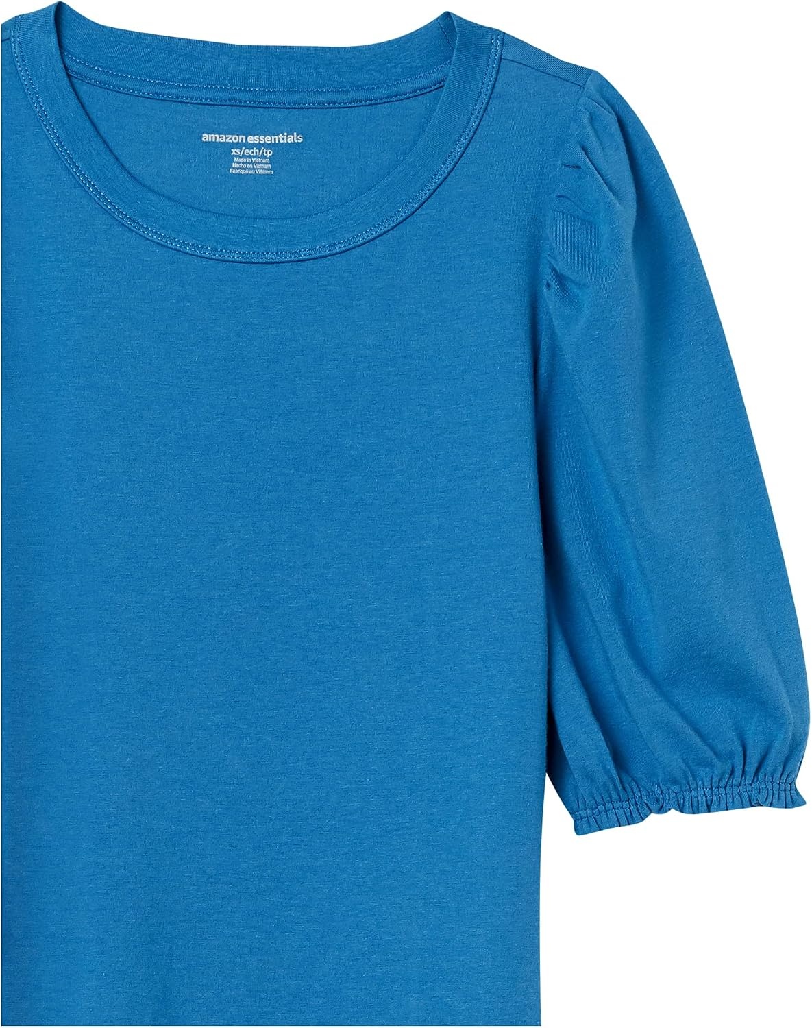 image:imageAmazon Essentials Womens RegularFit Twist Puff Sleeve Crewneck TShirtMid Blue