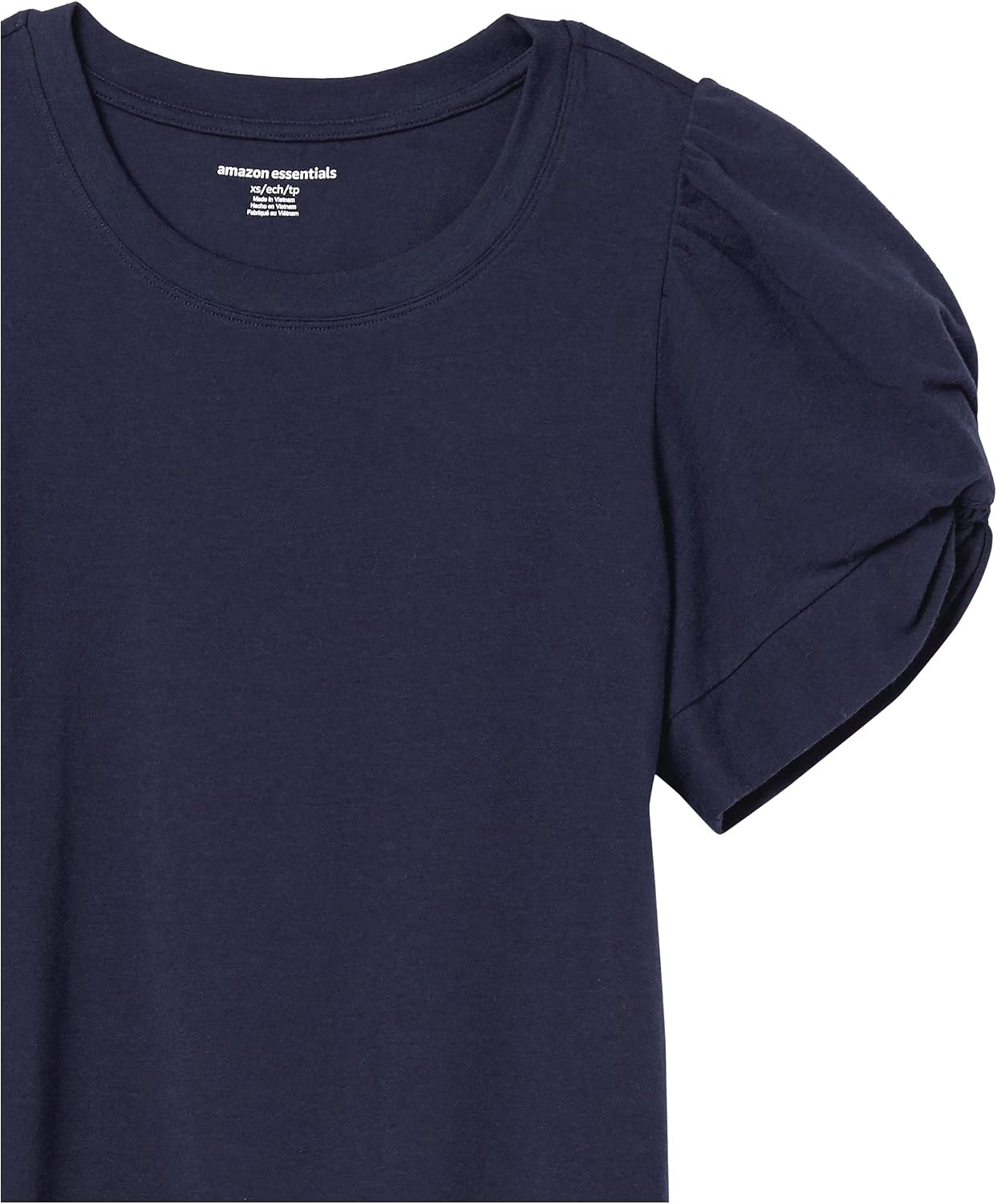 image:imageAmazon Essentials Womens RegularFit Twist Puff Sleeve Crewneck TShirtNavy
