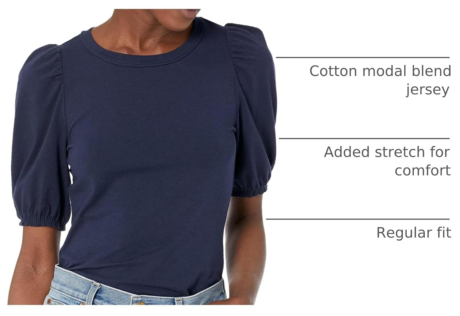 image:imageAmazon Essentials Womens RegularFit Twist Puff Sleeve Crewneck TShirtNavy