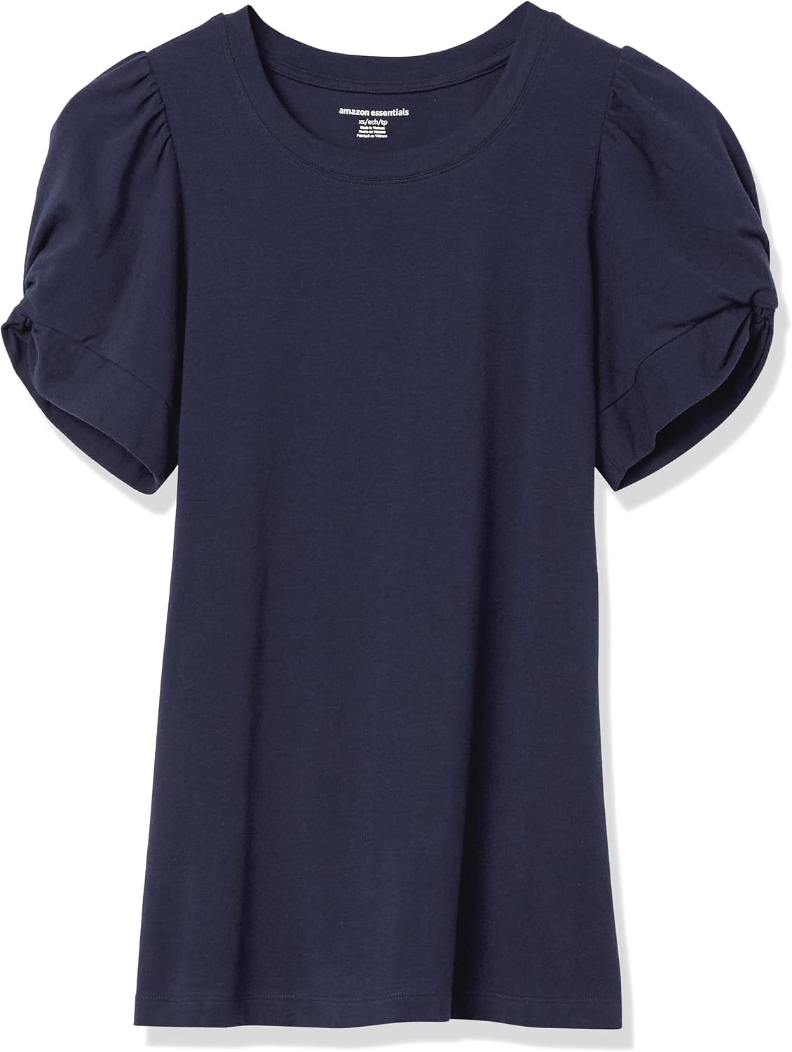 image:imageAmazon Essentials Womens RegularFit Twist Puff Sleeve Crewneck TShirtNavy