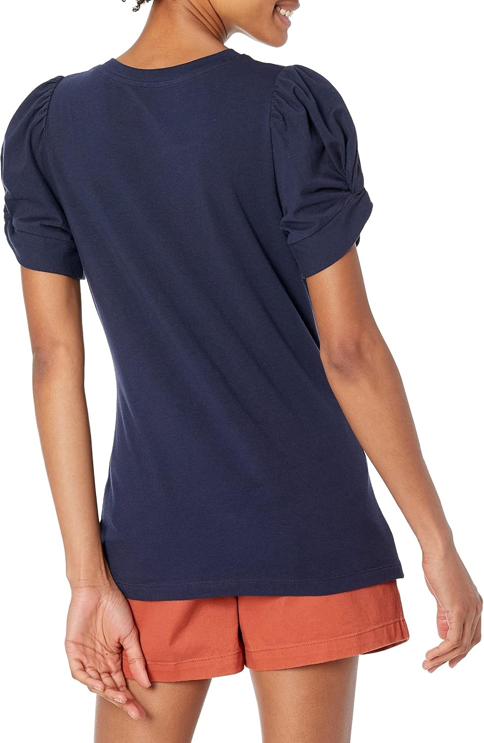 image:imageAmazon Essentials Womens RegularFit Twist Puff Sleeve Crewneck TShirtNavy