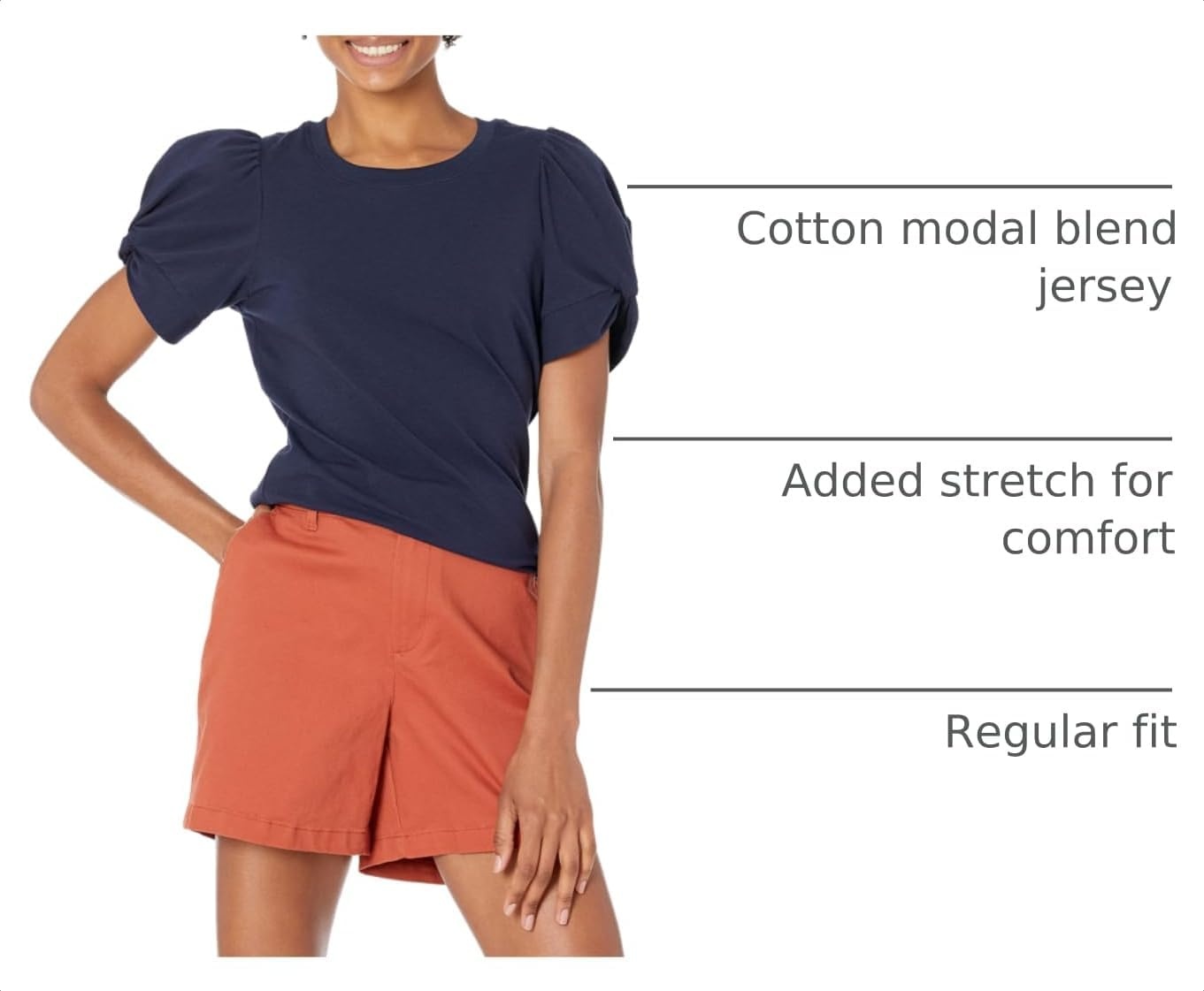 image:imageAmazon Essentials Womens RegularFit Twist Puff Sleeve Crewneck TShirtNavy