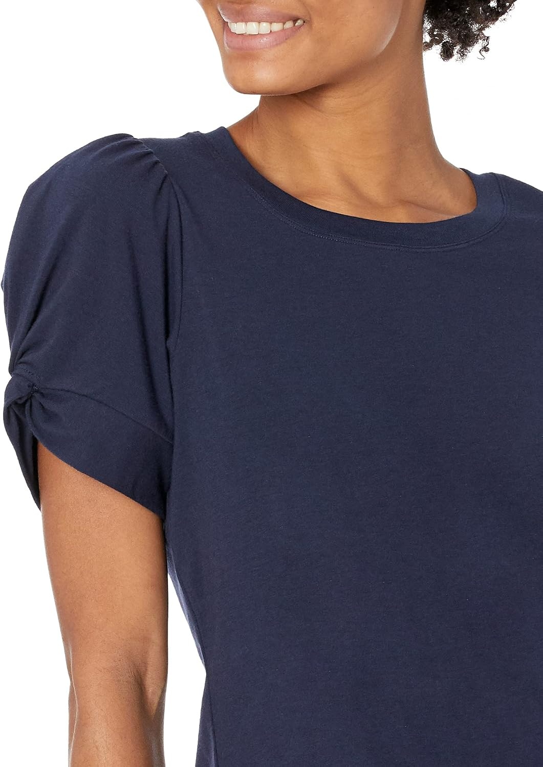 image:imageAmazon Essentials Womens RegularFit Twist Puff Sleeve Crewneck TShirtNavy