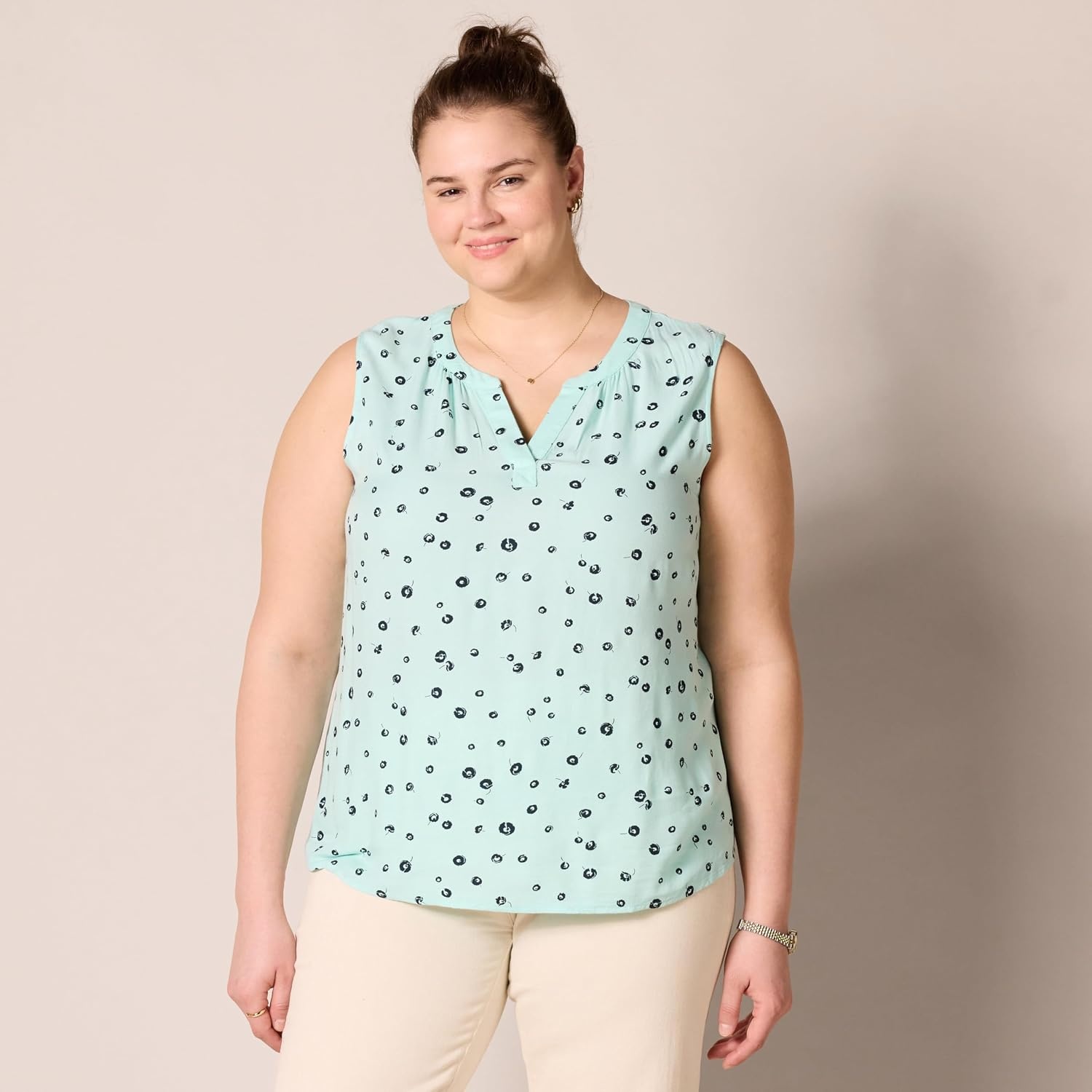 image:imageAmazon Essentials Womens Relaxed Fit Sleeveless VNeck Woven ShirtAqua Poppy