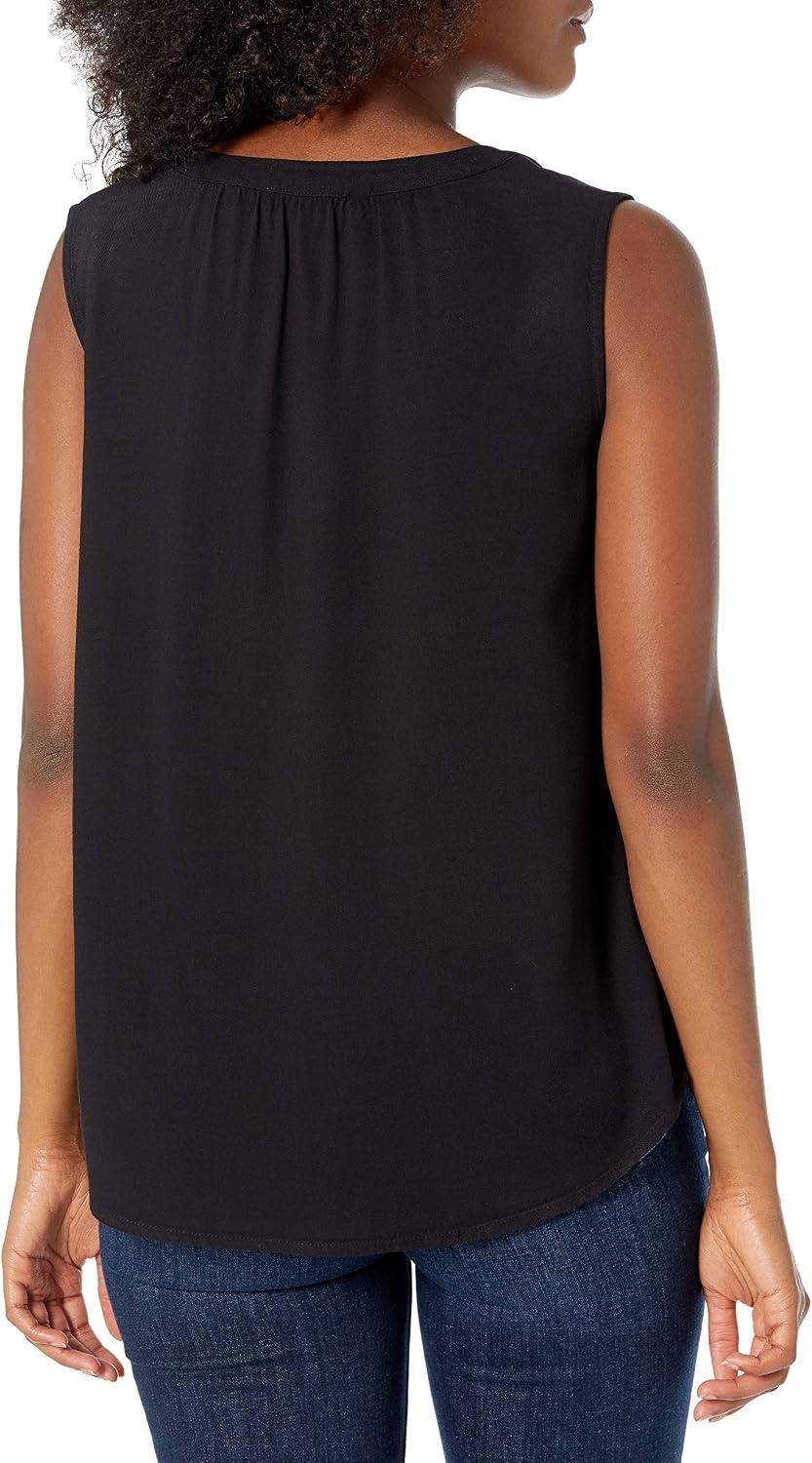 image:imageAmazon Essentials Womens Relaxed Fit Sleeveless VNeck Woven ShirtBlack