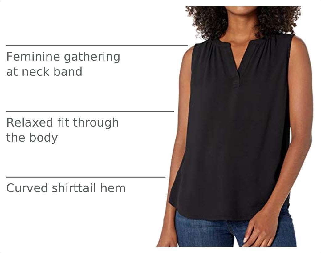 image:imageAmazon Essentials Womens Relaxed Fit Sleeveless VNeck Woven ShirtBlack