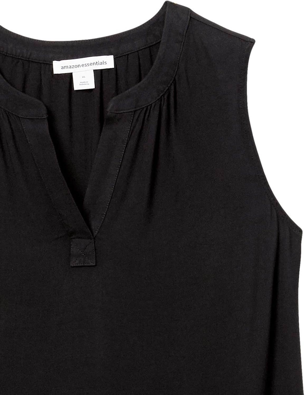 image:imageAmazon Essentials Womens Relaxed Fit Sleeveless VNeck Woven ShirtBlack