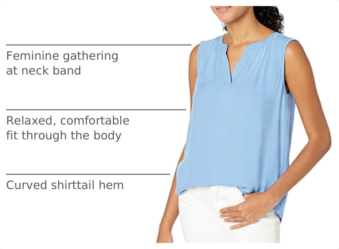 image:imageAmazon Essentials Womens Relaxed Fit Sleeveless VNeck Woven ShirtFrench Blue
