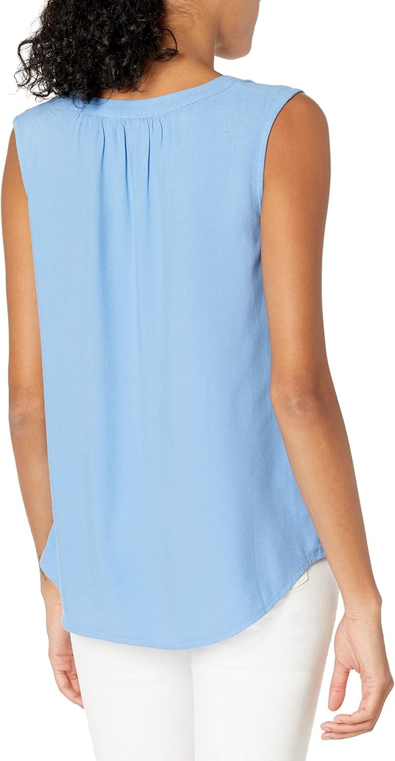 image:imageAmazon Essentials Womens Relaxed Fit Sleeveless VNeck Woven ShirtFrench Blue
