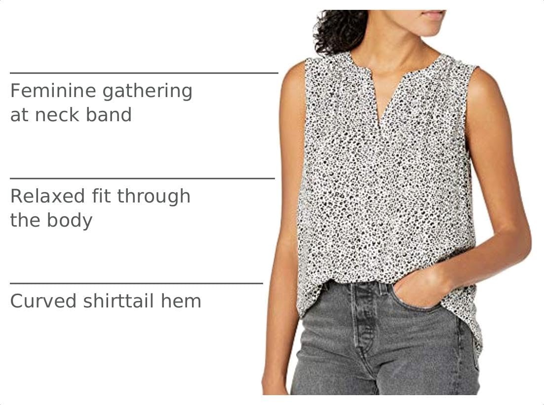 image:imageAmazon Essentials Womens Relaxed Fit Sleeveless VNeck Woven ShirtMini Leopard