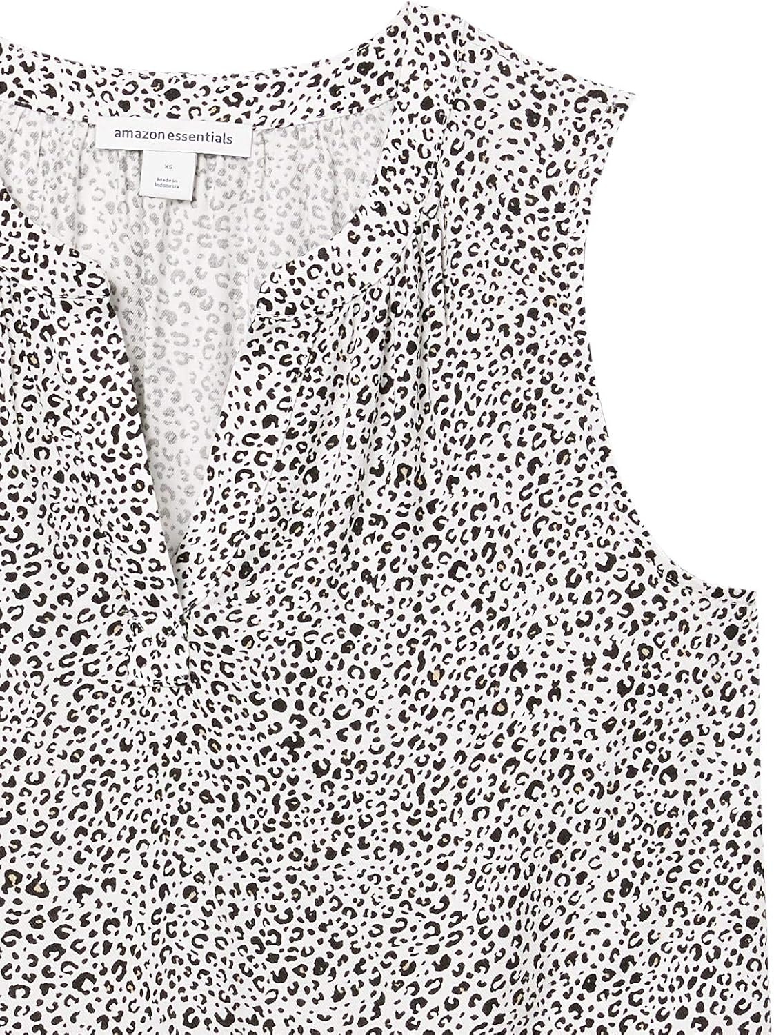 image:imageAmazon Essentials Womens Relaxed Fit Sleeveless VNeck Woven ShirtMini Leopard