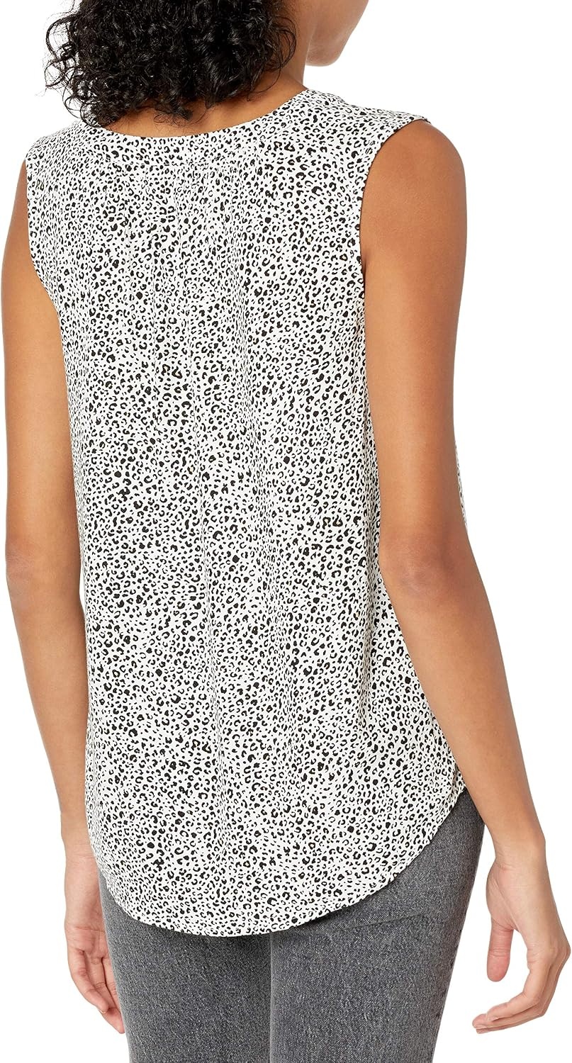 image:imageAmazon Essentials Womens Relaxed Fit Sleeveless VNeck Woven ShirtMini Leopard