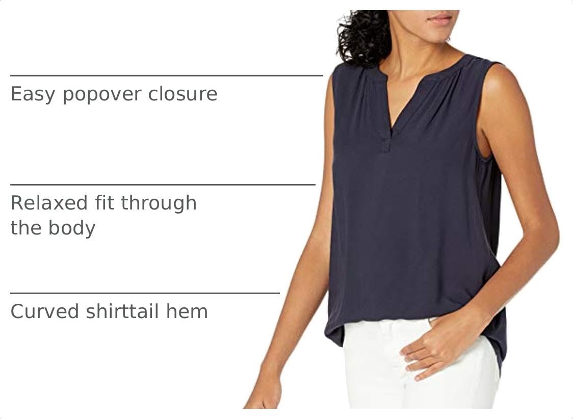 image:imageAmazon Essentials Womens Relaxed Fit Sleeveless VNeck Woven ShirtNavy