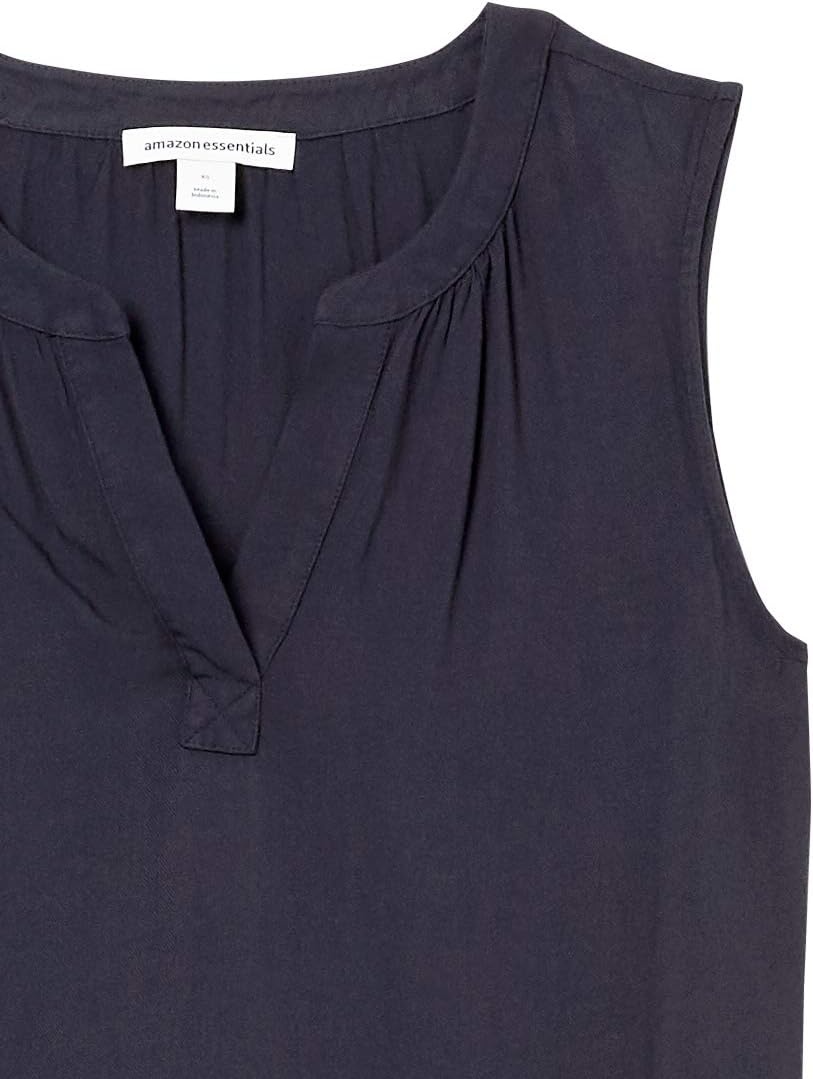 image:imageAmazon Essentials Womens Relaxed Fit Sleeveless VNeck Woven ShirtNavy