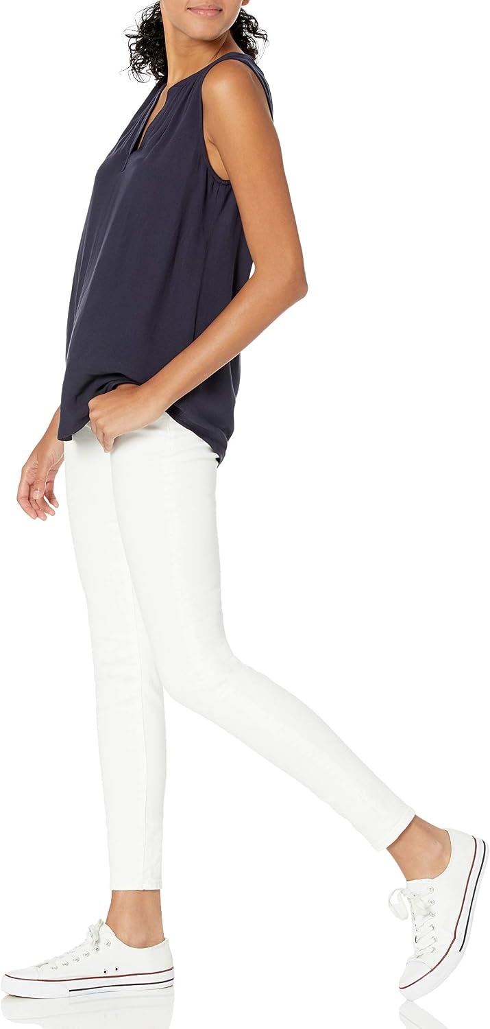 image:imageAmazon Essentials Womens Relaxed Fit Sleeveless VNeck Woven ShirtNavy