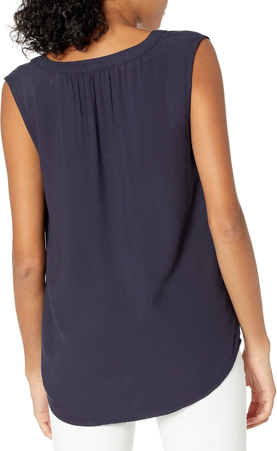 image:imageAmazon Essentials Womens Relaxed Fit Sleeveless VNeck Woven ShirtNavy