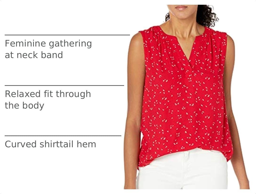 image:imageAmazon Essentials Womens Relaxed Fit Sleeveless VNeck Woven ShirtRed Leaf