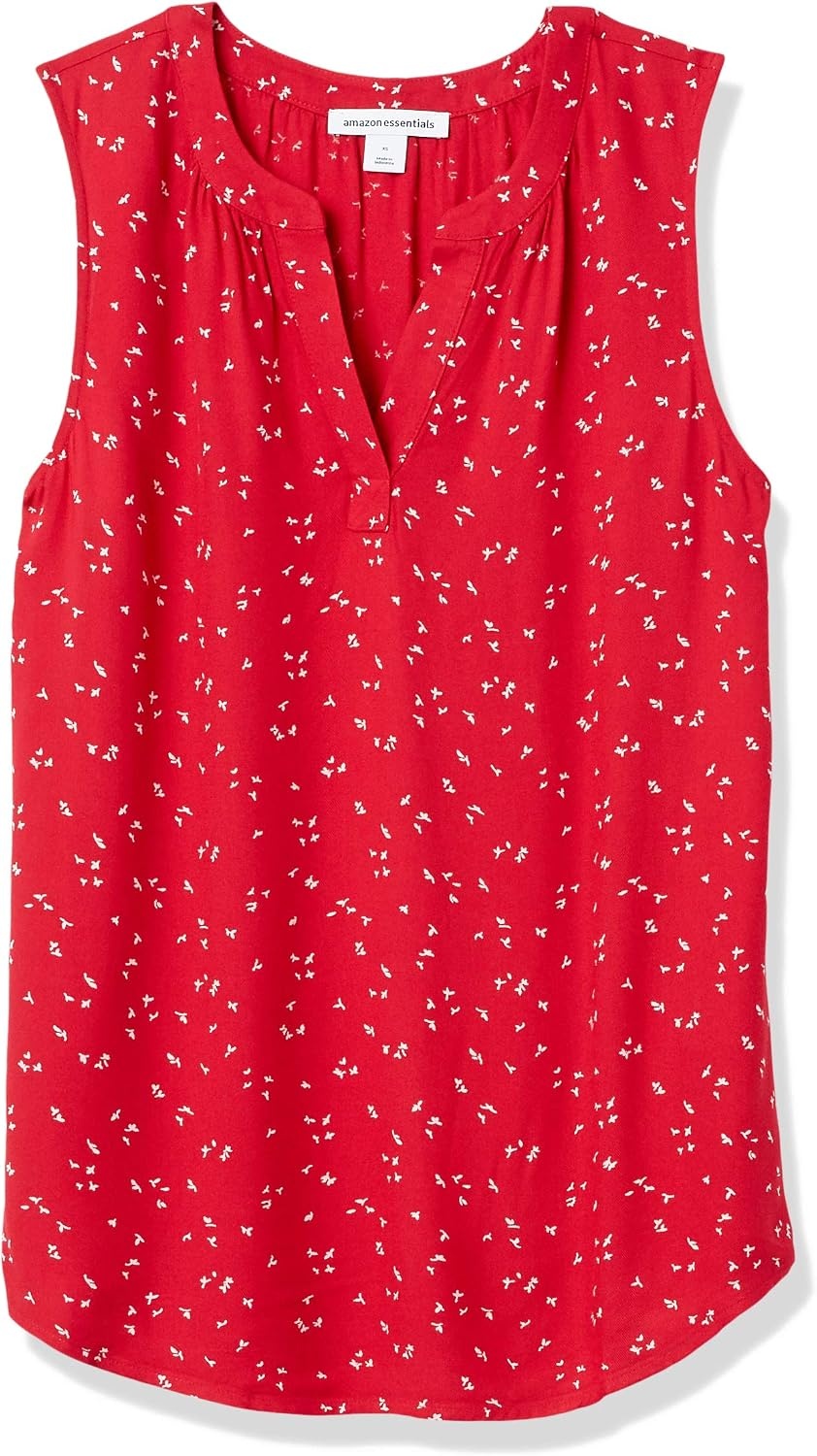 image:imageAmazon Essentials Womens Relaxed Fit Sleeveless VNeck Woven ShirtRed Leaf