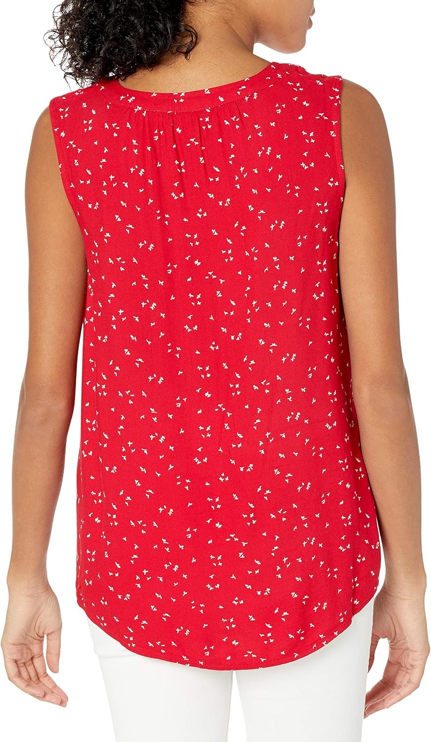 image:imageAmazon Essentials Womens Relaxed Fit Sleeveless VNeck Woven ShirtRed Leaf