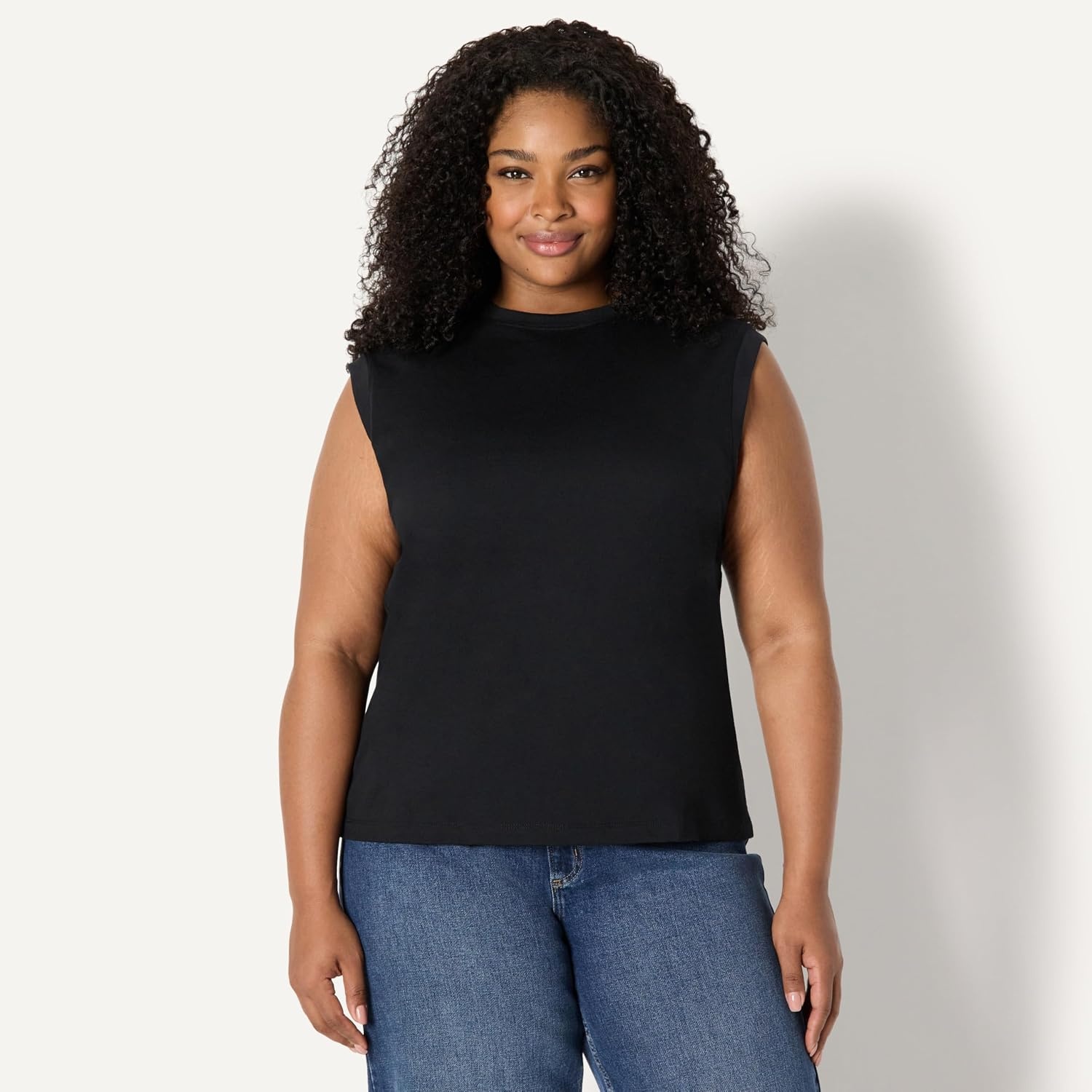 image:imageAmazon Essentials Womens RelaxedFit Cotton Muscle Tee with Ribbed Crew Neckline BreathableBlack
