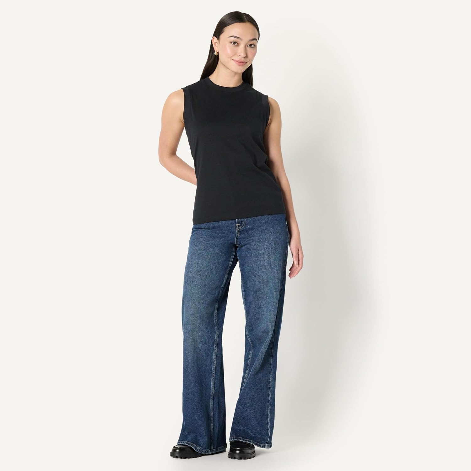 image:imageAmazon Essentials Womens RelaxedFit Cotton Muscle Tee with Ribbed Crew Neckline BreathableBlack