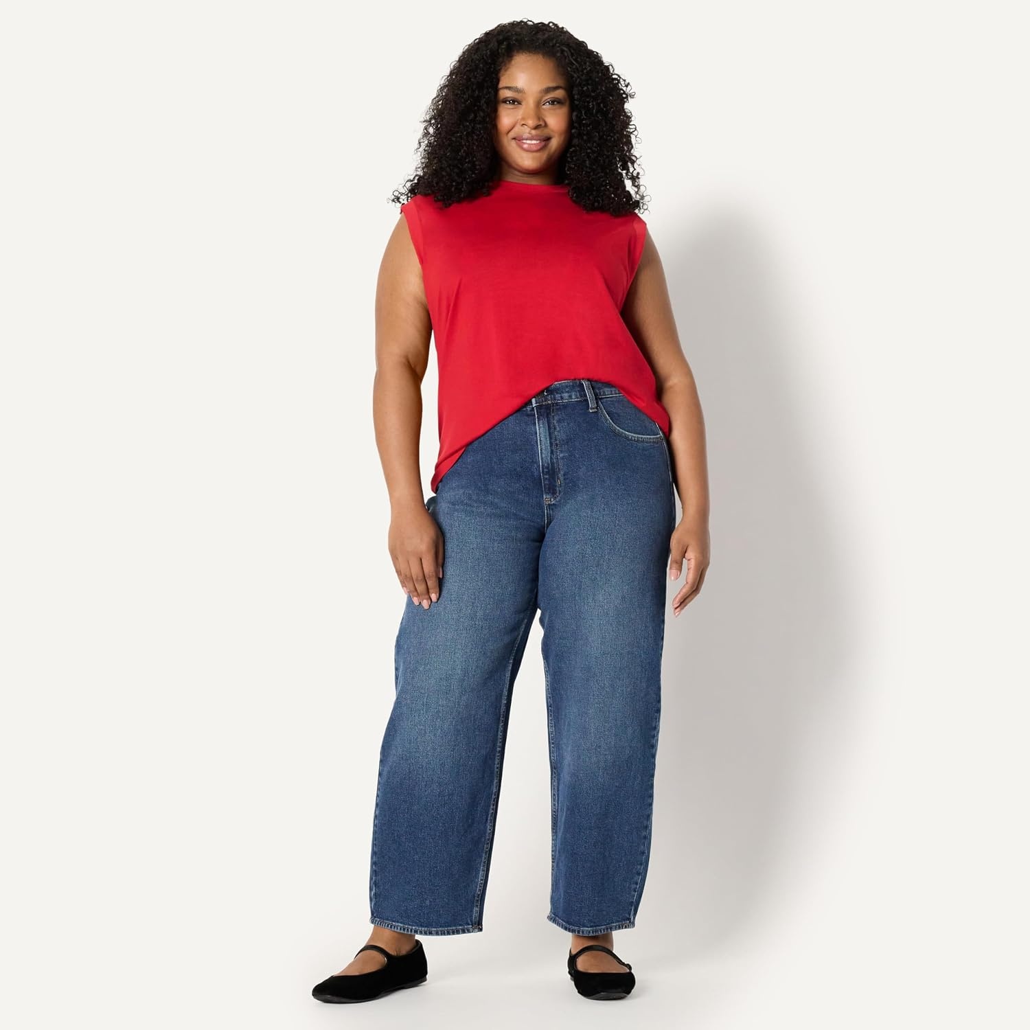 image:imageAmazon Essentials Womens RelaxedFit Cotton Muscle Tee with Ribbed Crew Neckline BreathableRed