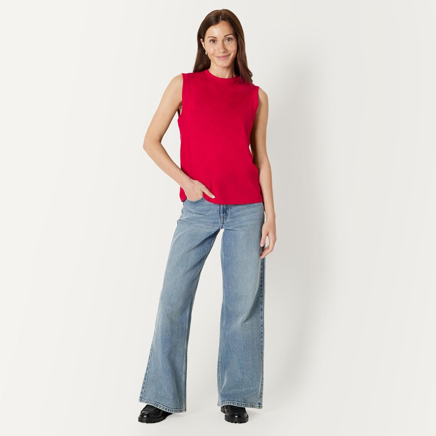 image:imageAmazon Essentials Womens RelaxedFit Cotton Muscle Tee with Ribbed Crew Neckline BreathableRed