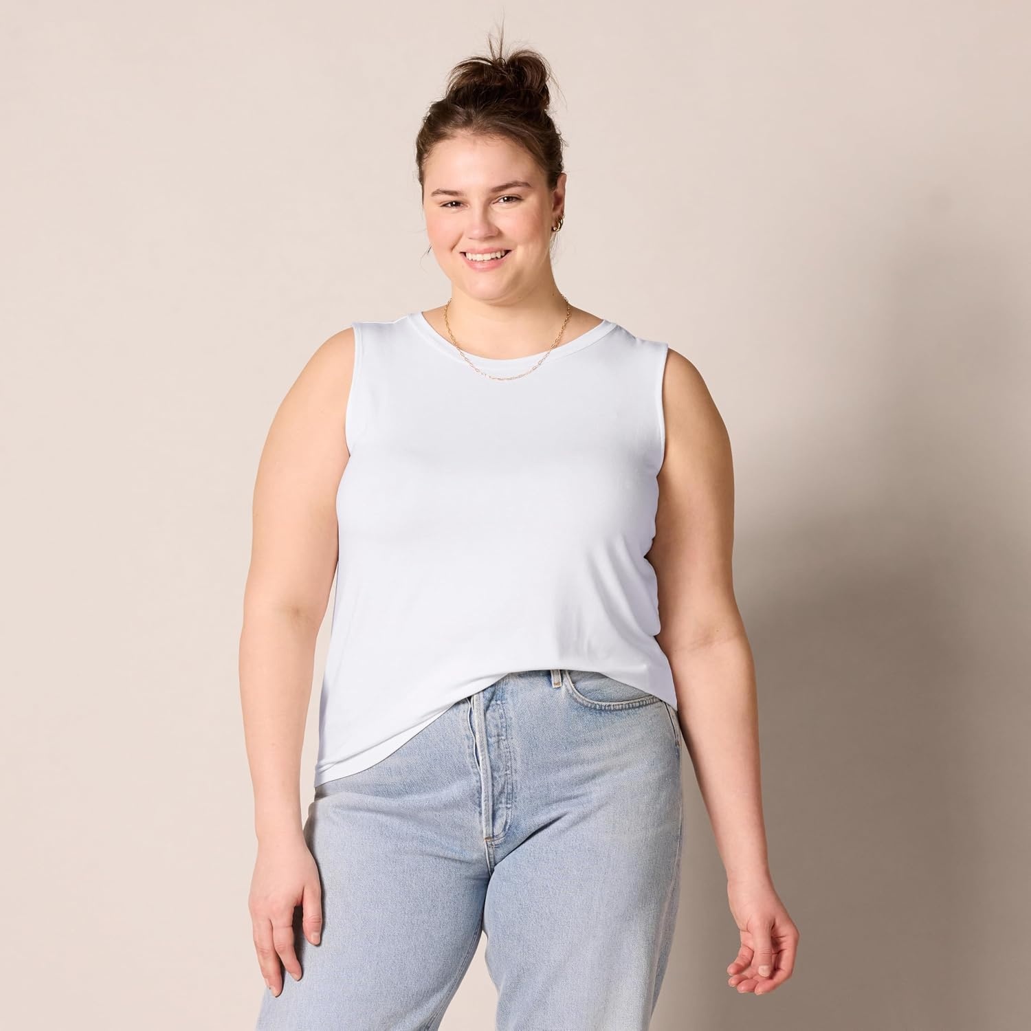 image:imageAmazon Essentials Womens RelaxedFit Loose Fit Sleeveless Muscle Tank TopBright White