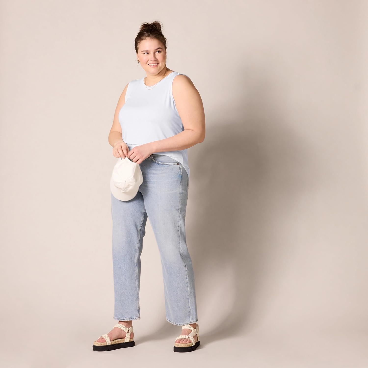 image:imageAmazon Essentials Womens RelaxedFit Loose Fit Sleeveless Muscle Tank TopBright White